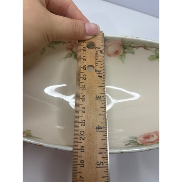 VTG BELLEEK Lenox Large Compote Center Piece Hand Painted ROSE 12in. GOLD TRIM - Picture 10 of 11